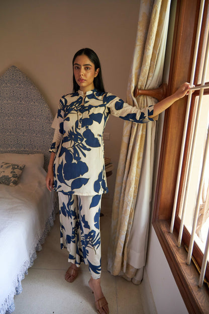 Aarohi Co-ord Set - White & Blue