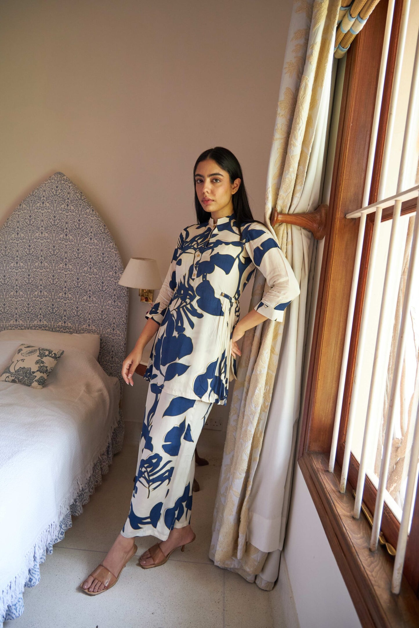 Aarohi Co-ord Set - White & Blue