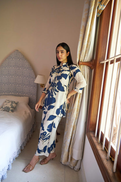 Aarohi Co-ord Set - White & Blue