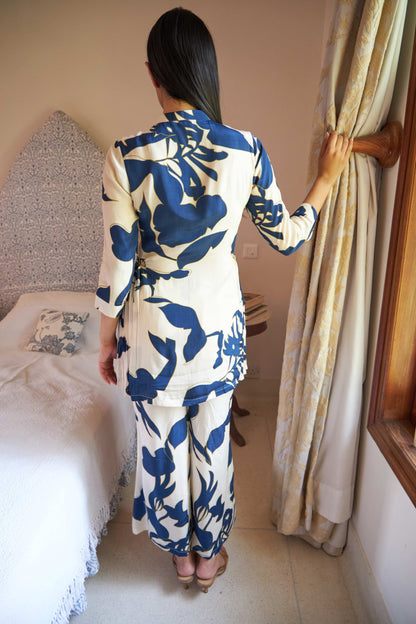 Aarohi Co-ord Set - White & Blue