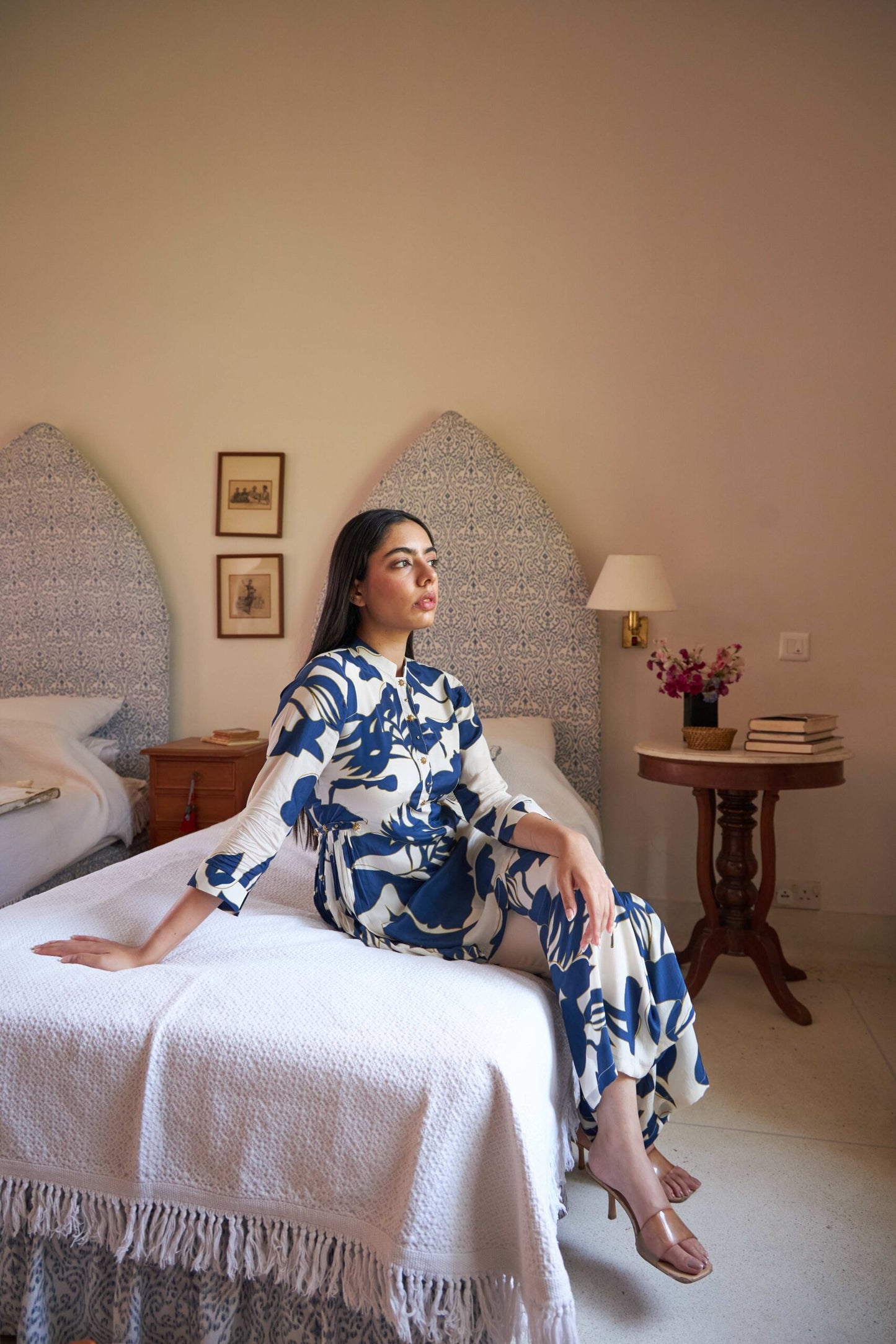 Aarohi Co-ord Set - White & Blue