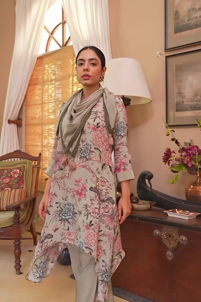 Floral Scarf Kurta - Green