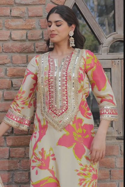 Sheer Organza Suit - Beige