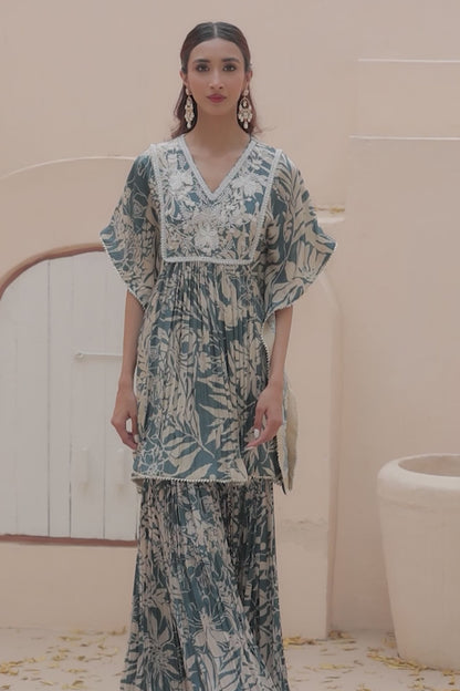 Aaina Kaftan Sharara - Blue