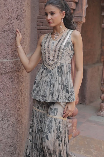 Dainty Mirror Sharara - Grey