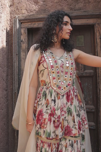 Dainty Mirror Sharara - Beige