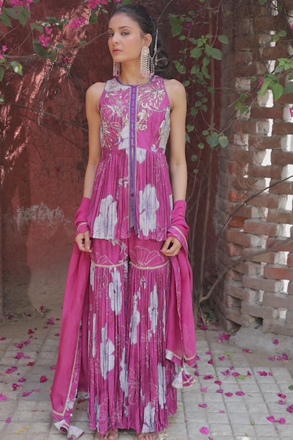 Sangria Peplum Sharara - Pink