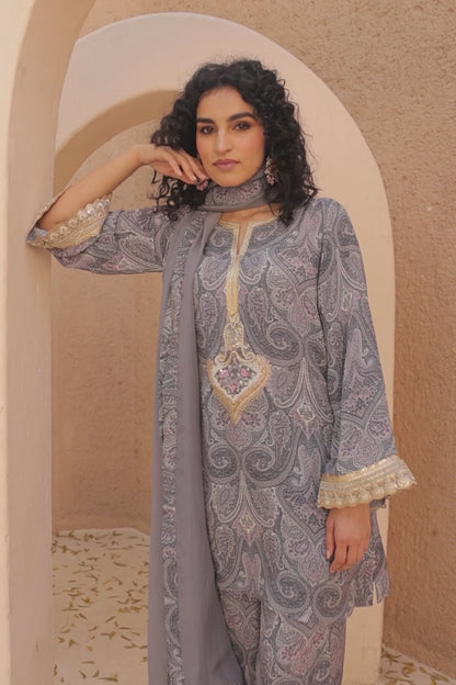 Nalina Paisly Suit - Grey