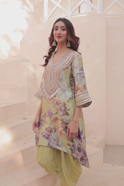 Avyaa Floral Dhoti - Green