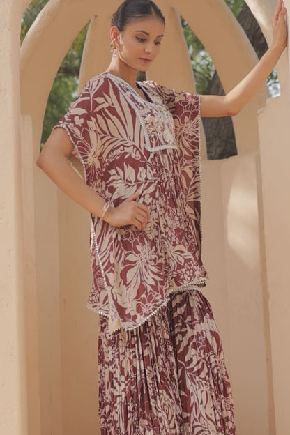 Aaina Kaftan Sharara - Brown