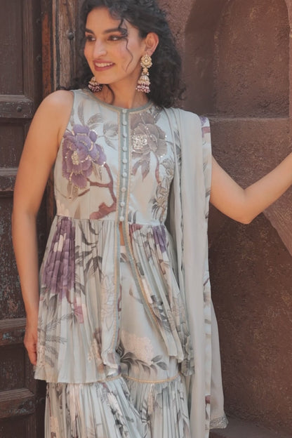 Gul Peplum Sharara - Blue