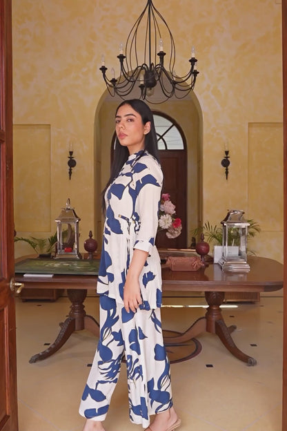 Aarohi Co-ord Set - White & Blue